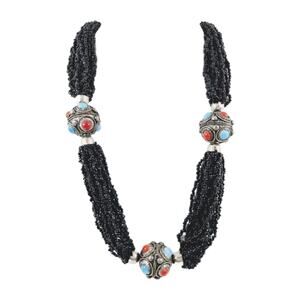 Estate Silver Tibetan Multi Strand Glass Seed Bead Necklace
